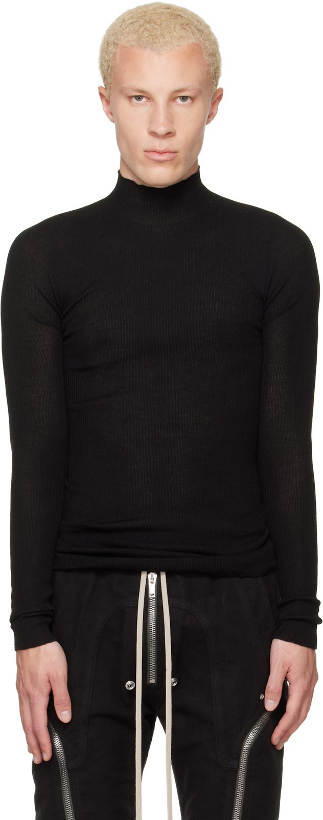Black Tower Ribbed Lupetto Sweater 262232M201021