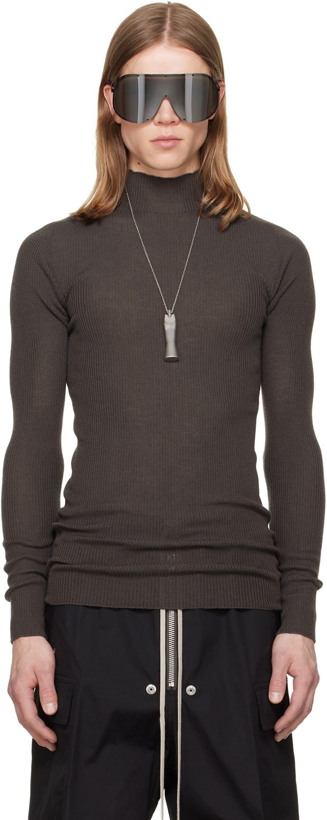 Brown Tower Ribbed Lupetto Sweater 262232M201017