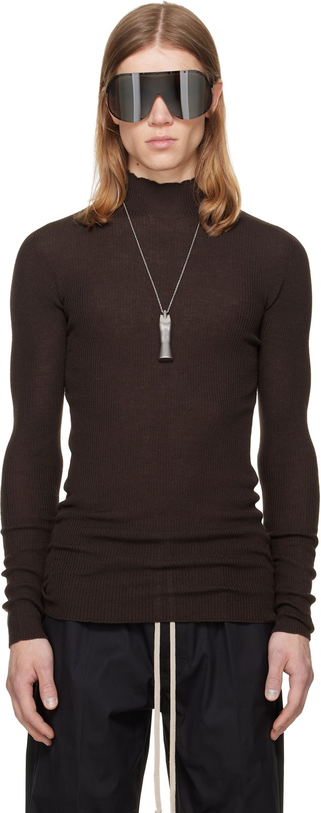 Brown Tower Ribbed Lupetto Sweater 262232M201016