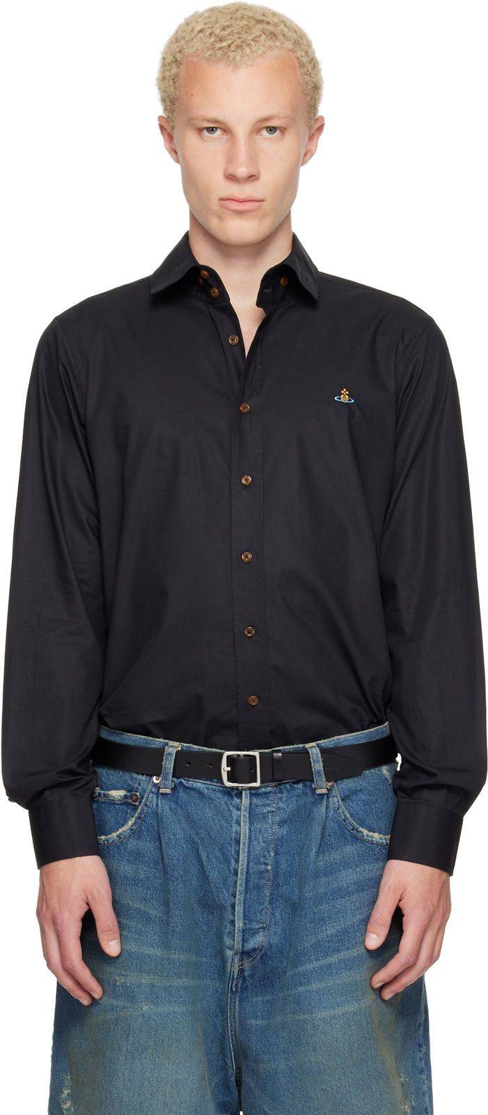 Black Two Button Krall Shirt 262314M192013