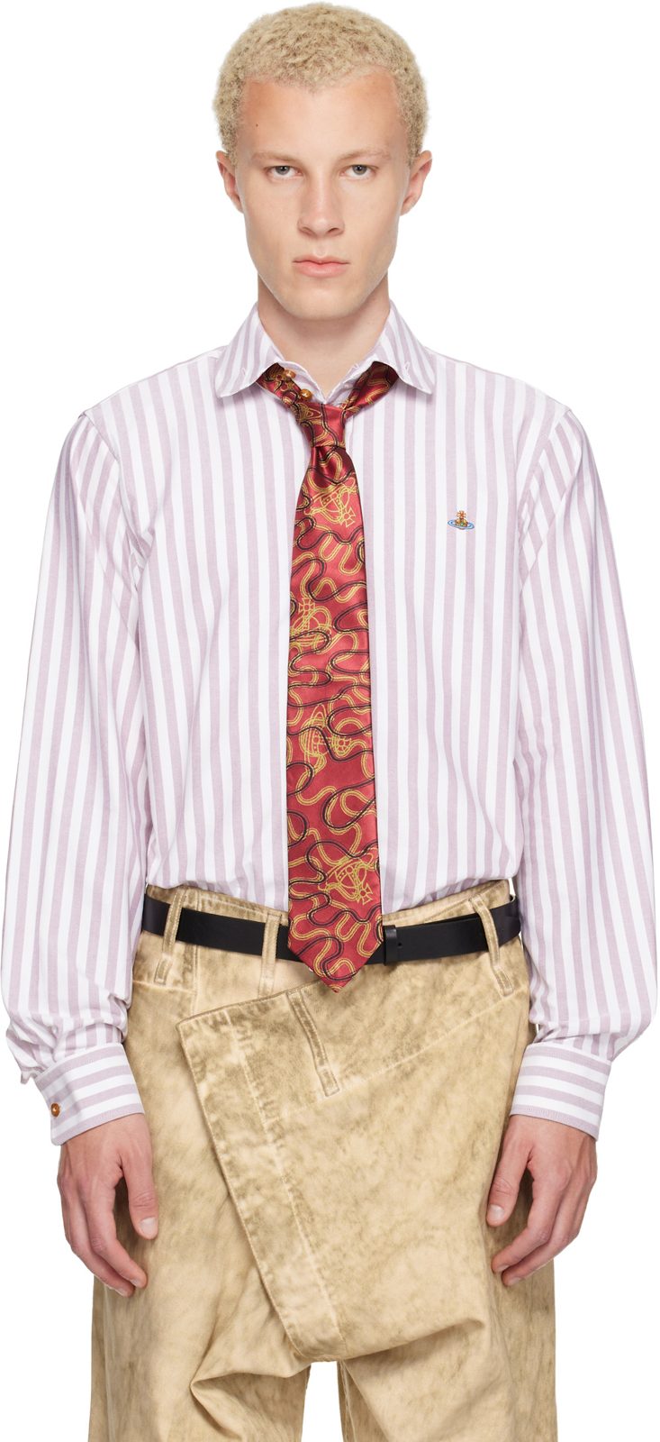 White & Burgundy Two Button Krall Shirt 262314M192011
