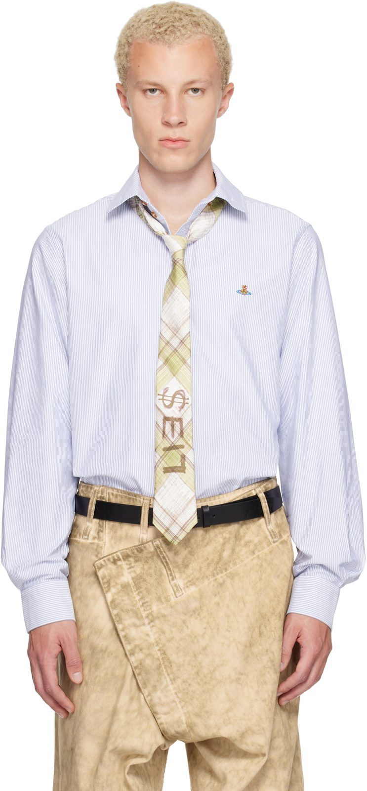 Blue & White Two Button Krall Shirt 262314M192010