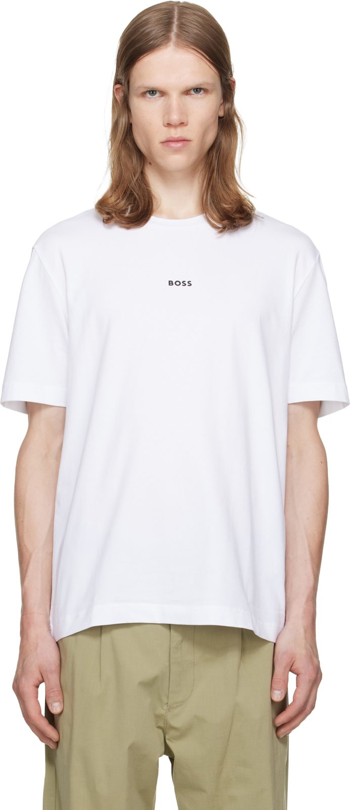 White Stretch-Cotton Contrast Logo T-shirt 262085M213014
