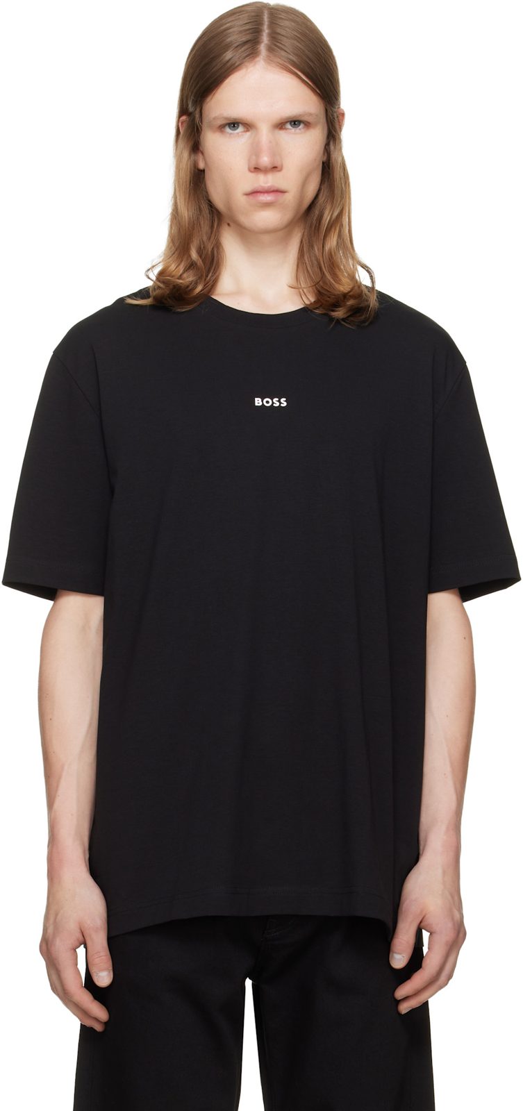 Black Stretch-Cotton Contrast Logo T-shirt 262085M213013