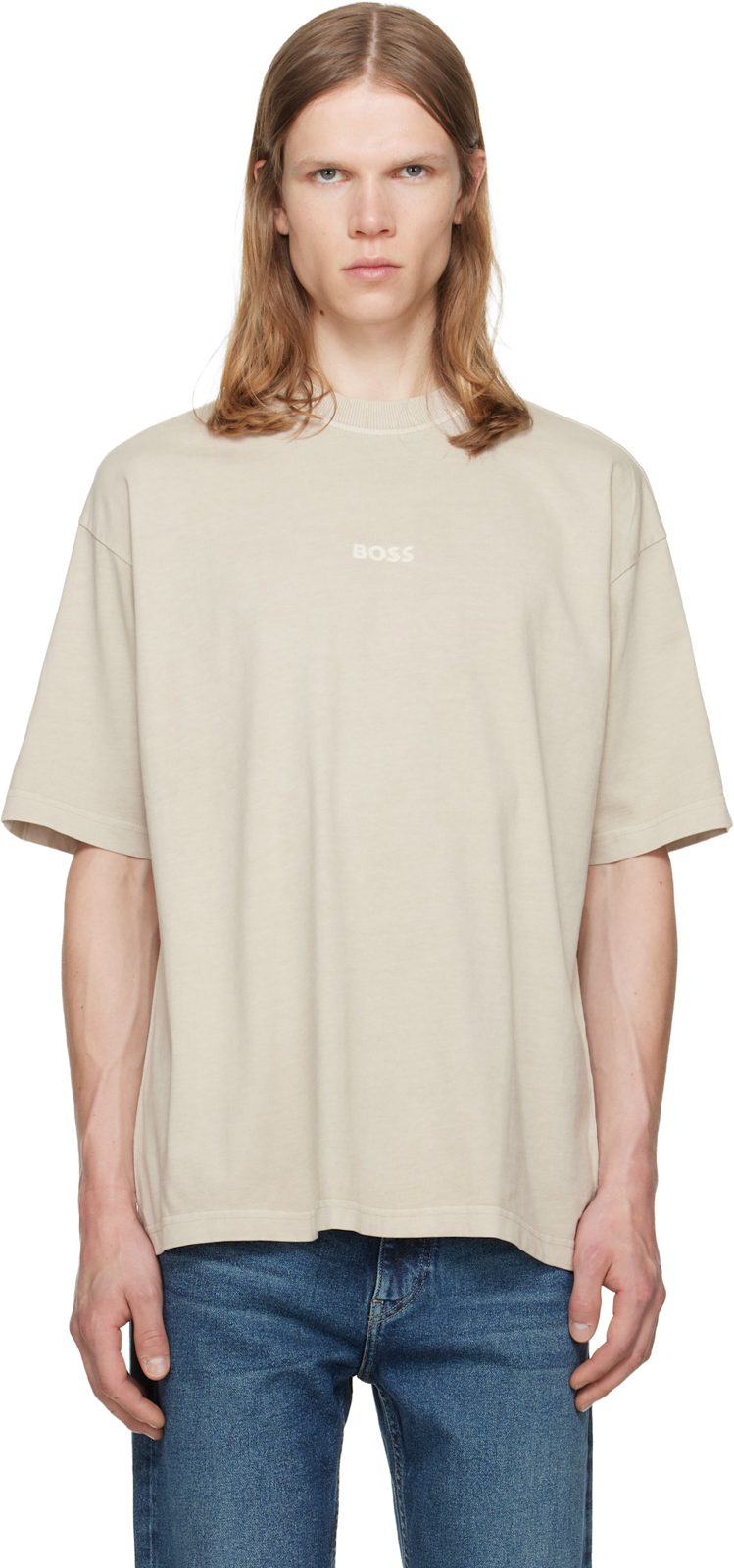 Beige Relaxed-Fit Cotton Embroidered Logo T-shirt 262085M213008