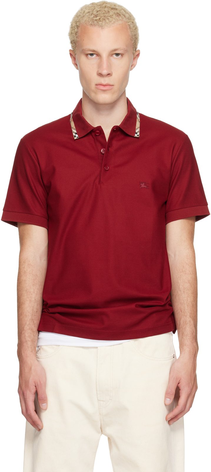 Red Check Trim Cotton Polo 262376M212000