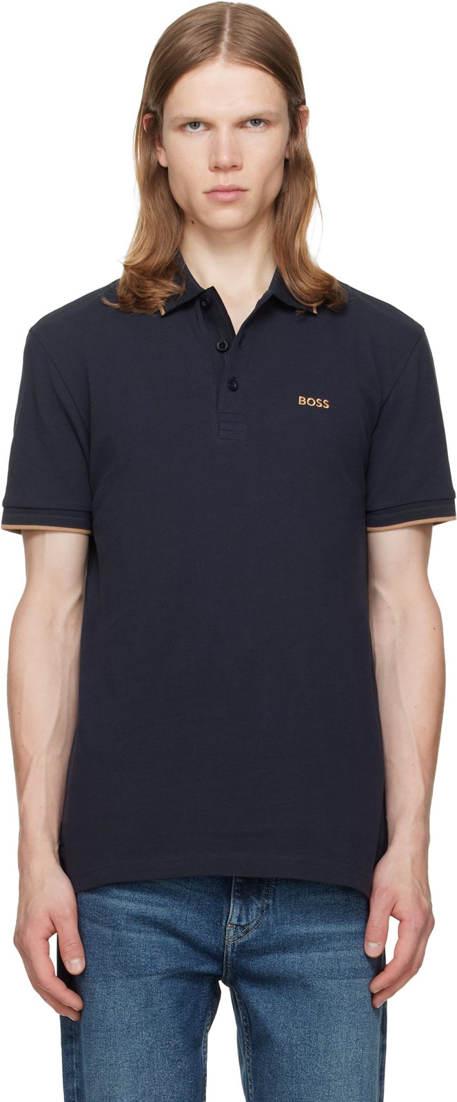Navy Paddy Cotton Pique Polo 262085M212024