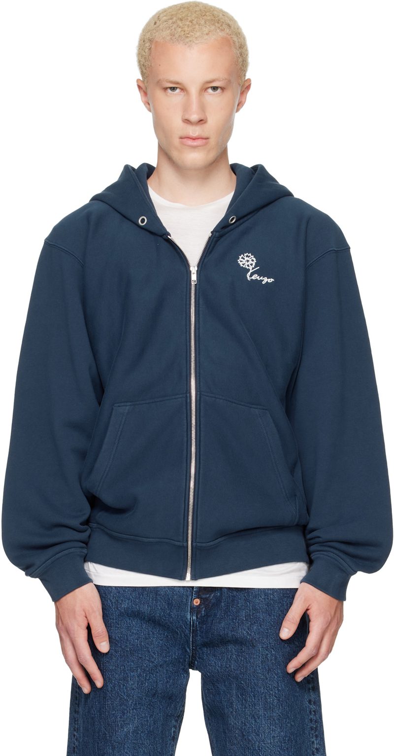 Navy [겐조] Paris Tulip Embroidered Zip Up Hoodie 262387M202003