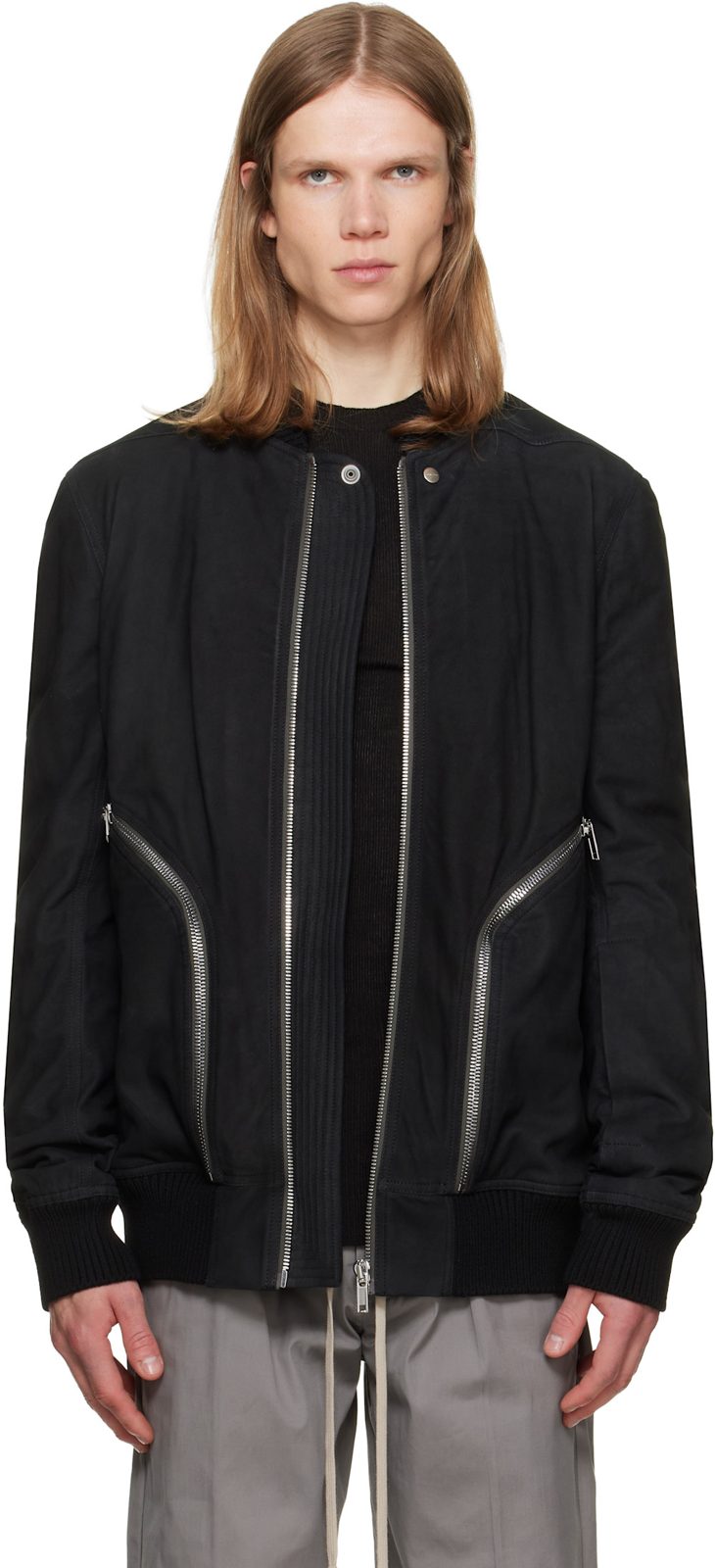 Black Tower Heizer Flight Suede Bomber Jacket 262232M181029