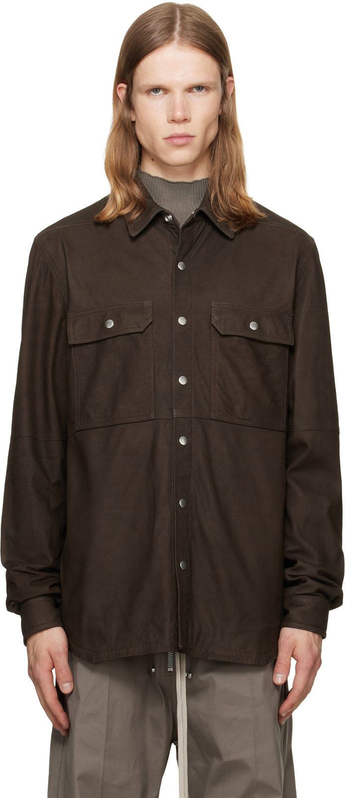 Brown Tower Leather Overshirt 262232M181015