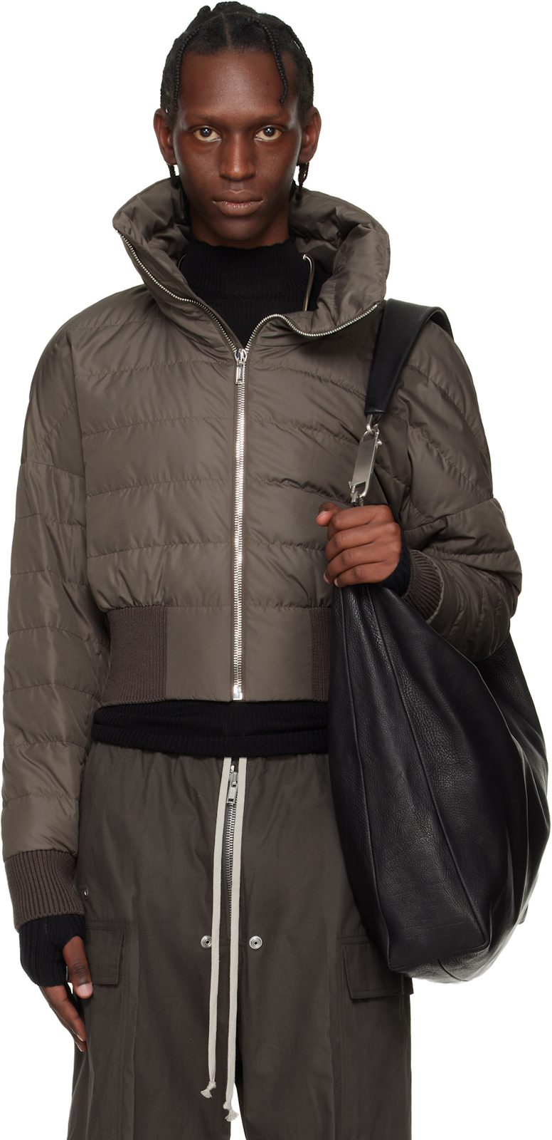 + [릭 오웬스] Gray Cropped Down Jacket 261232M178009