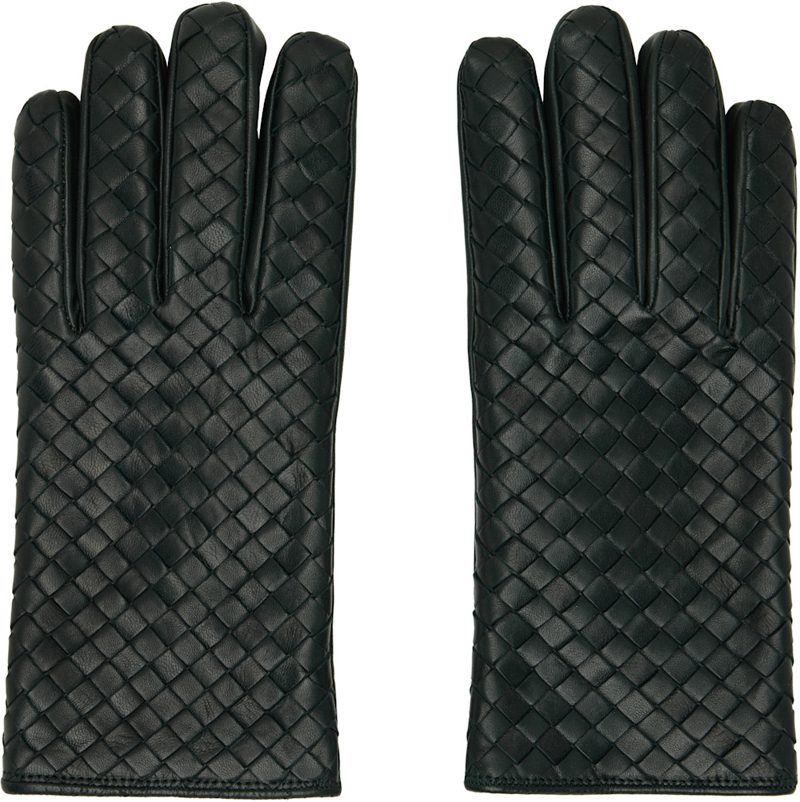 Green Intrecciato Leather Gloves 262798M135003