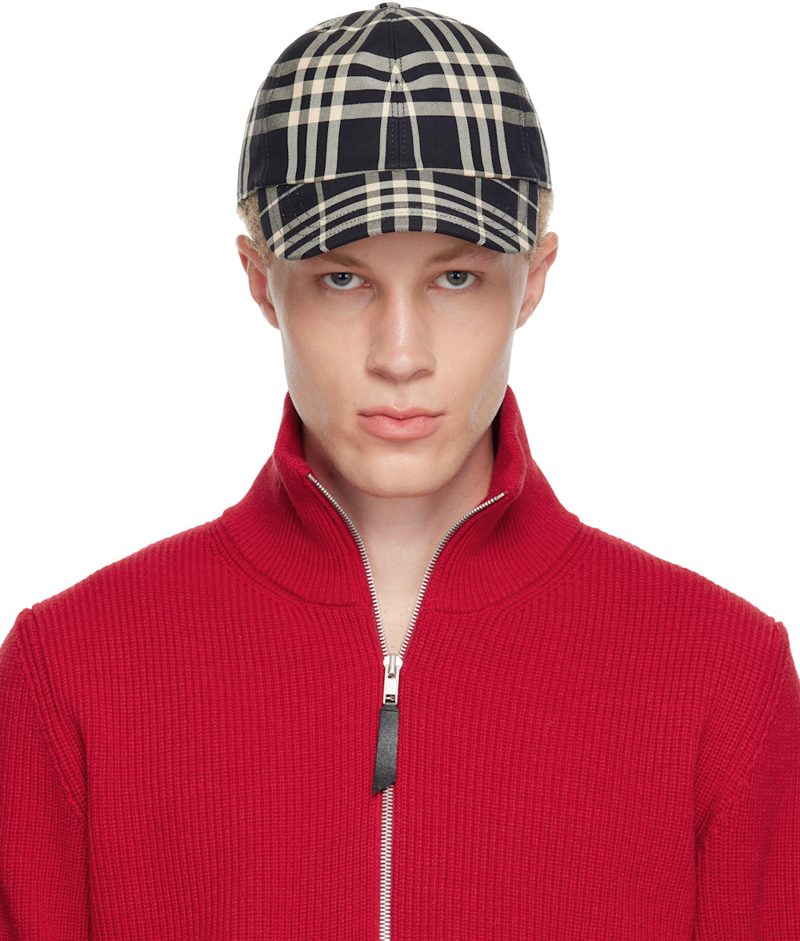 Black Check Cotton Baseball Cap 262376M139000