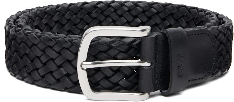 Black Woven Leather Belt 262085M131011