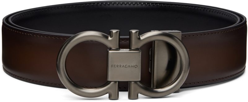 Brown Reversible & Adjustable Gancini Belt 262270M131004