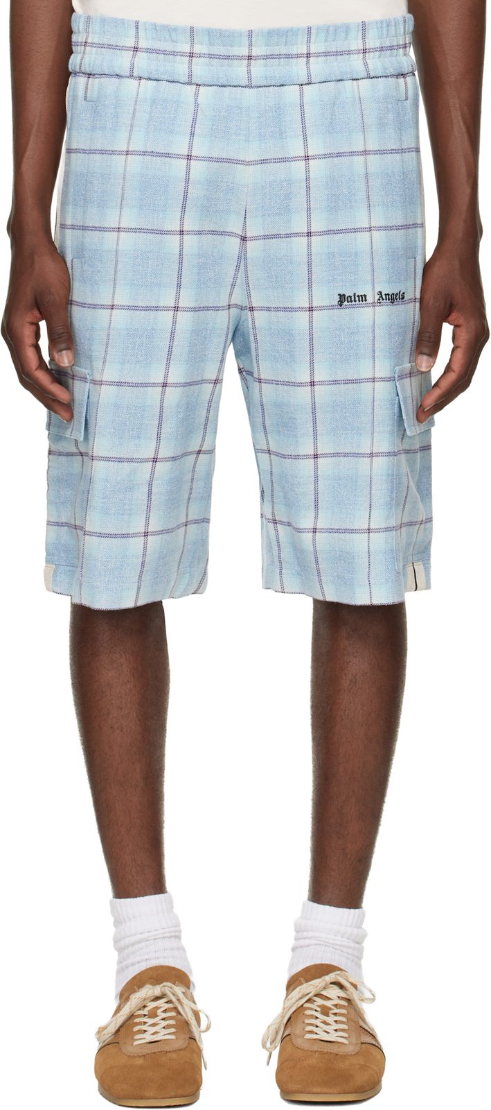 Blue Logo Check Cargo Shorts 261695M193016