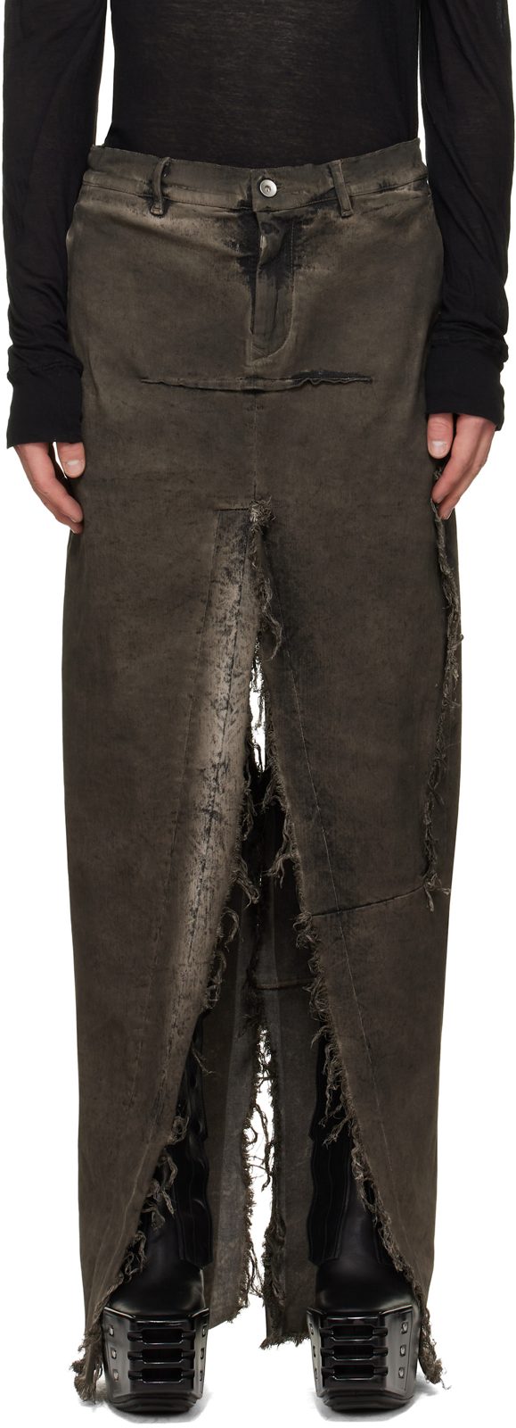 Gray Tower Sliced Denim Maxi Skirt 262232M186003