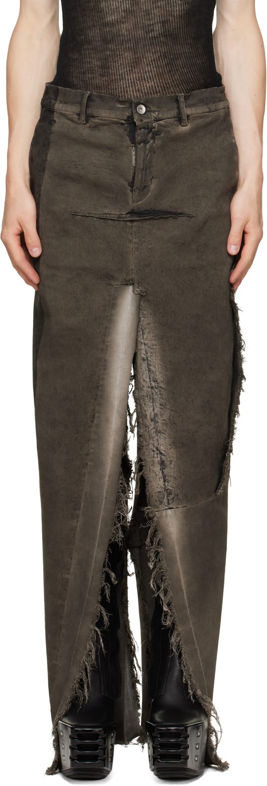 Gray Tower Sliced Denim Maxi Skirt 262232M186002