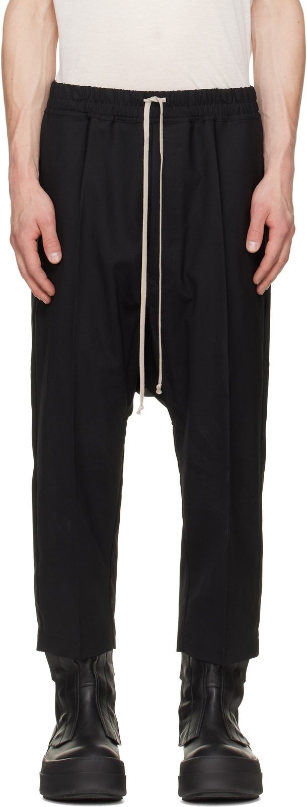 Black Tower Drawstring Cropped Trousers 262232M191070