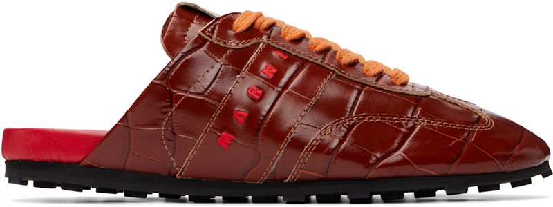 Marni Brown Croc-Effect Leather Softy Soccer Slip-On Sneakers 262379M237001
