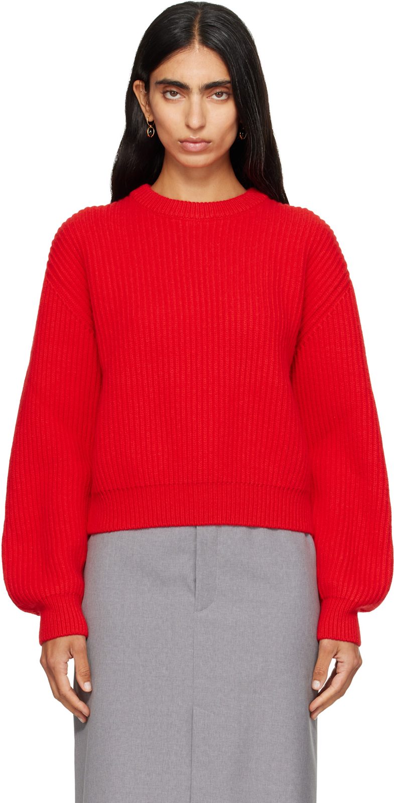Red Wool Crew-Neck Sweater 262249F096002