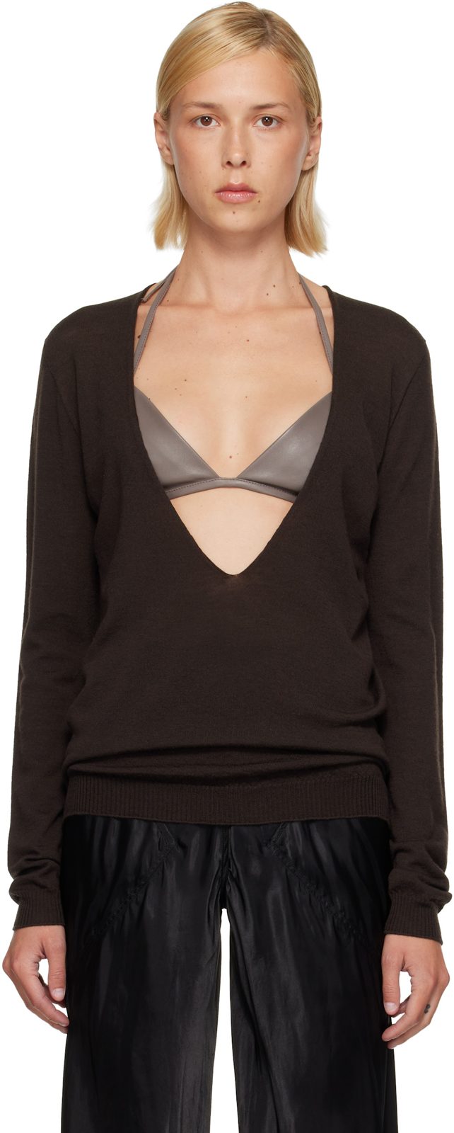 Brown Tower Extreme V-Neck Sweater 262232F100000