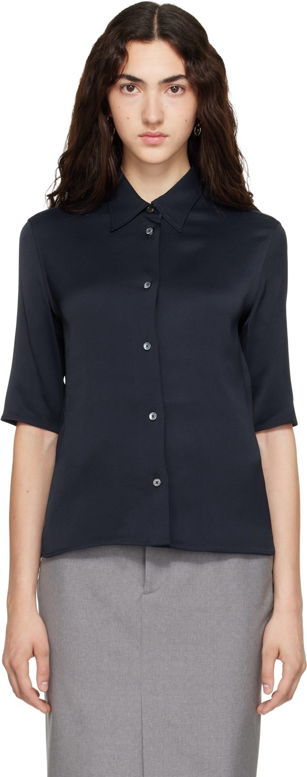 Navy Envers Satin Shirt 262249F109002