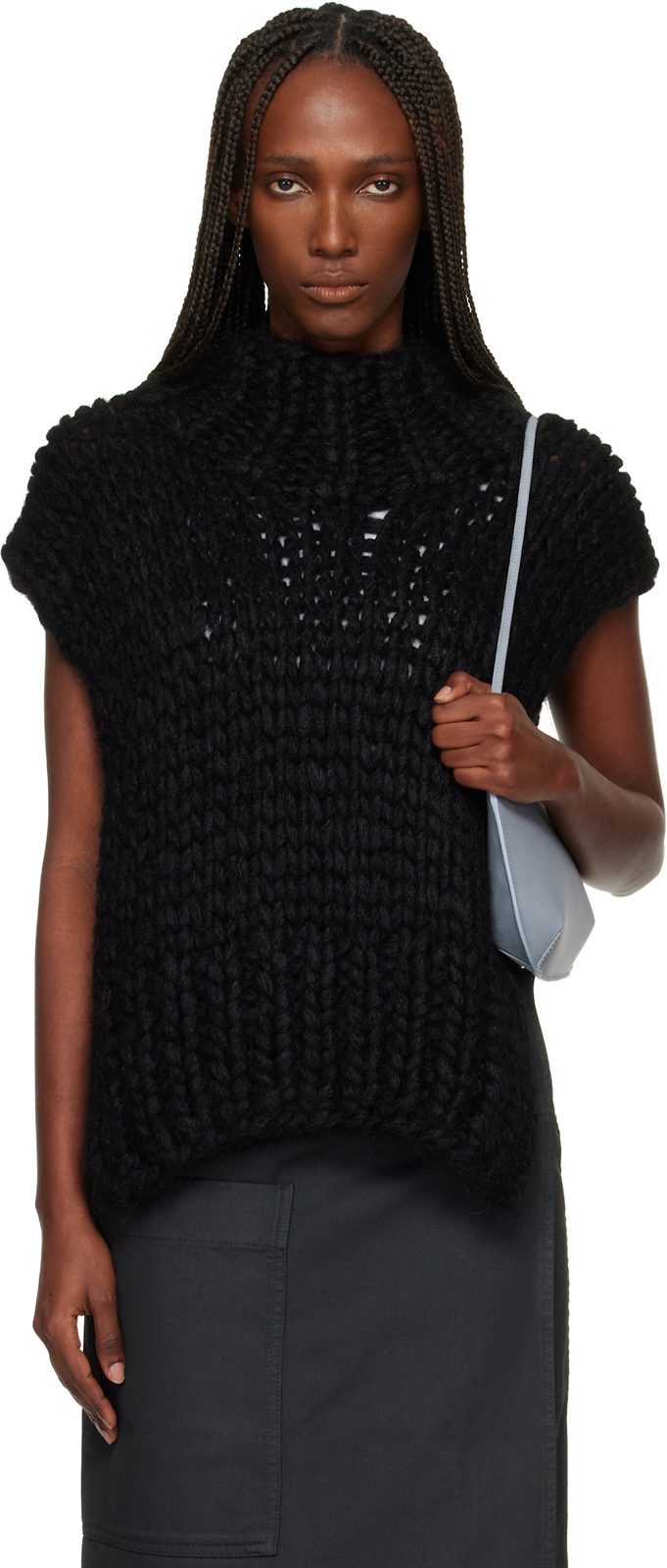 Black November Silk Mohair Hand-Knit Vest 261809F099006