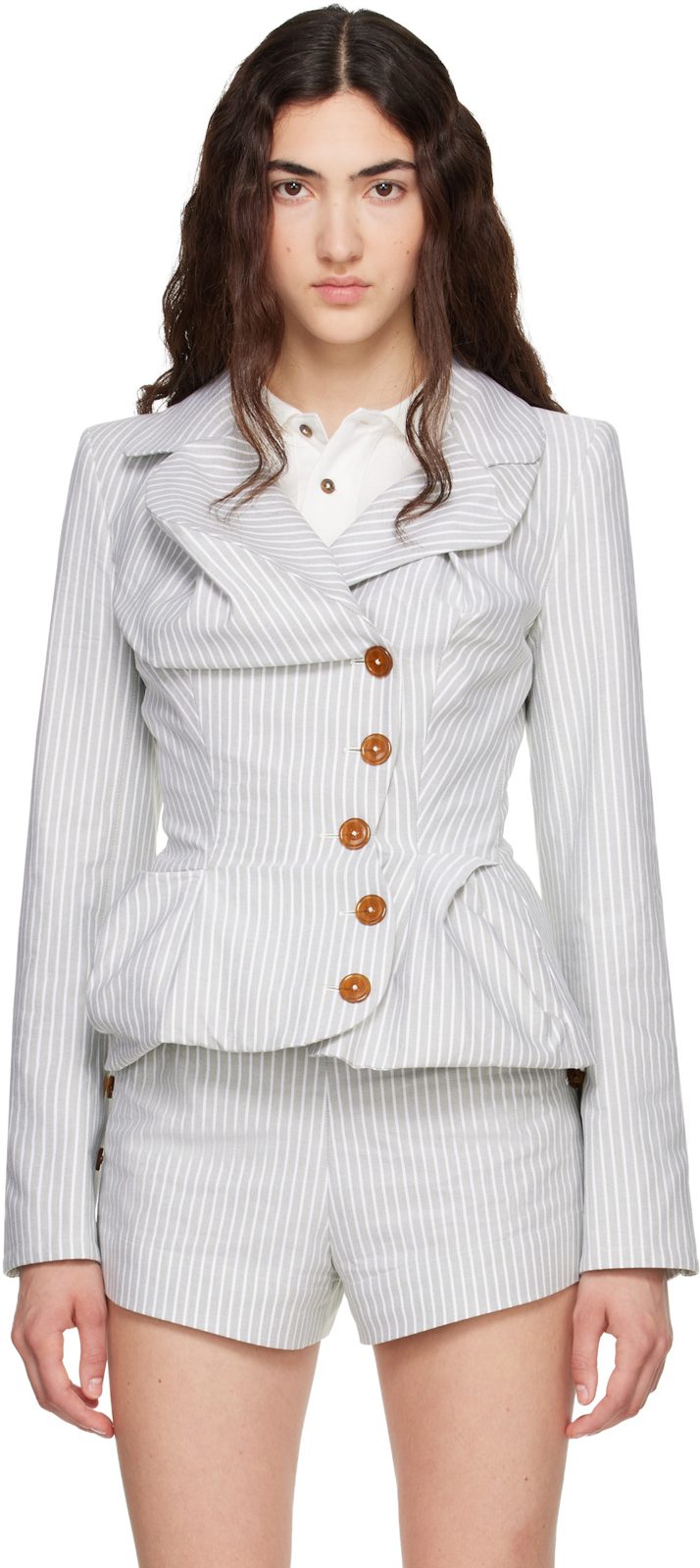 Gray Drunken Tailored Blazer 262314F057003