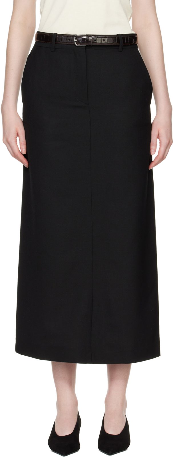 TOTEME Black Low-Waist Straight Maxi Skirt 262771F093001