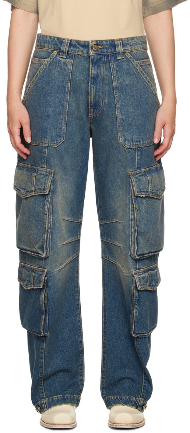Blue Distressed Finish Jeans 242264F069004