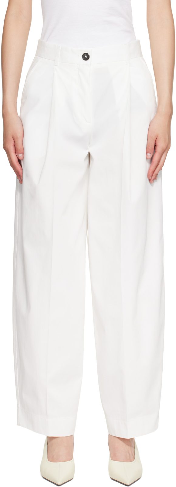 TOTEME White Single Pleat Cotton Trousers 262771F087008