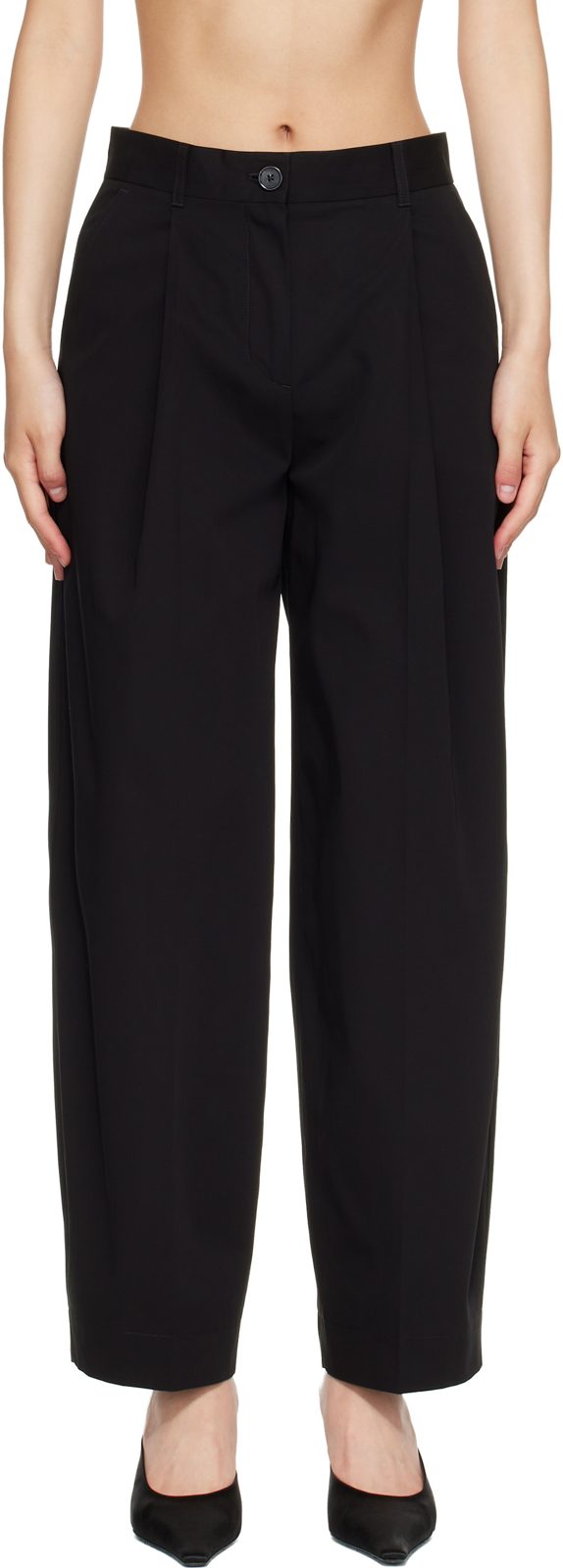 TOTEME Black Single Pleat Cotton Trousers 262771F087009