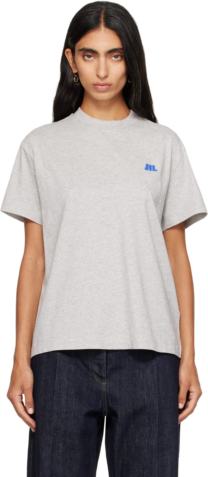 Gray Cotton Crew-Neck T-shirt 262249F110013