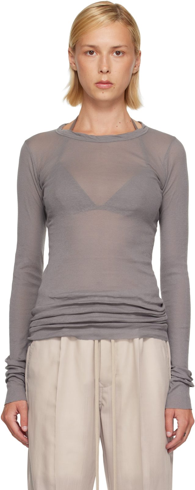 Gray Tower Rib LS T-shirt 262232F110015