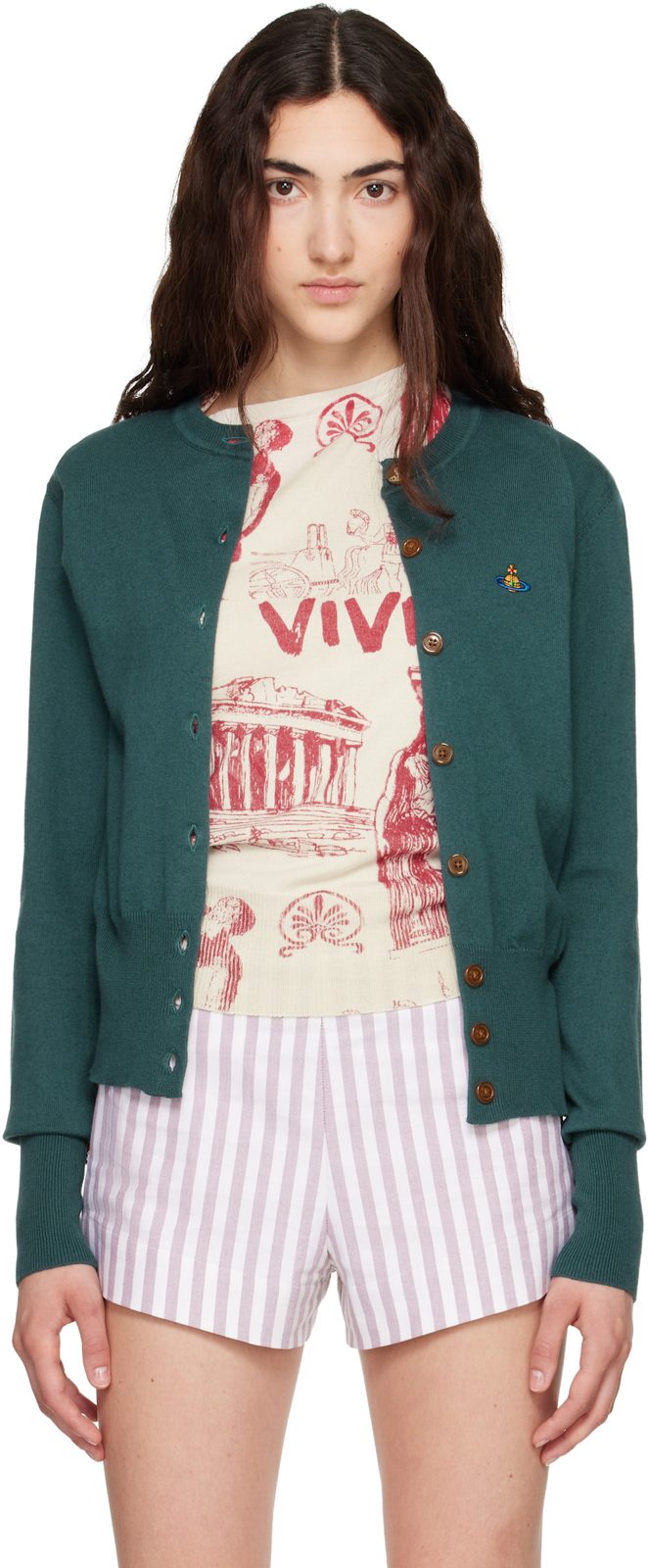 Green Bea Cropped Cardigan 262314F095006