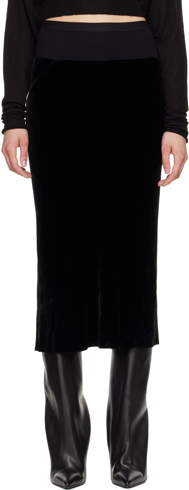 Black Tower Knee Bias Midi Skirt 262232F092003