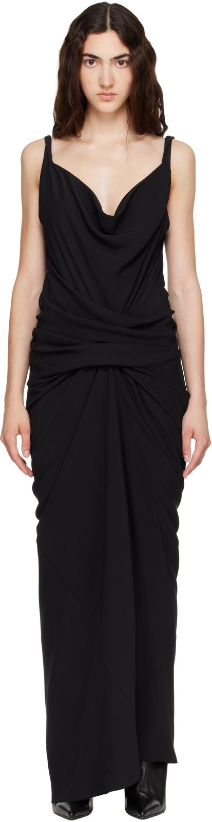 Black Tower Strutter Draped Maxi Dress 262232F055006