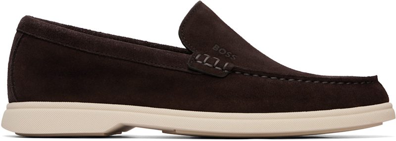 Brown EM[보스]ED Logo Suede Loafers 261085M231033
