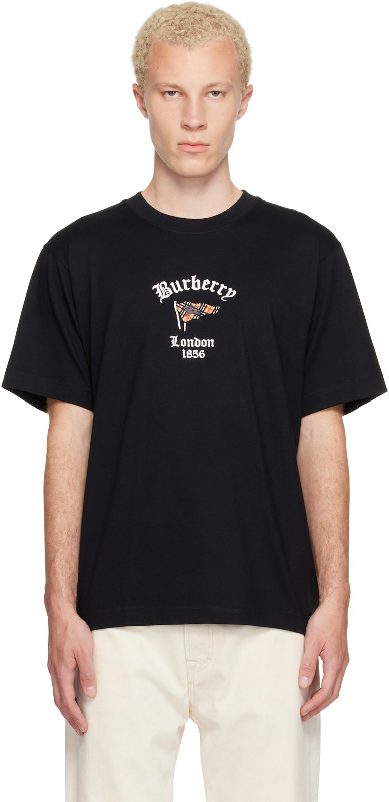 Black Check Flag Cotton T-shirt 262376M213003