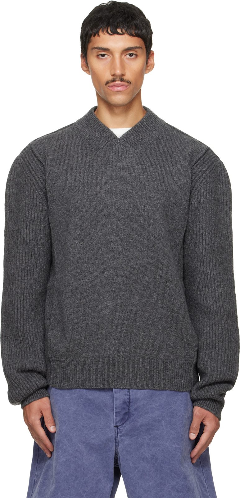 Marni Gray V Neck Sweater 262379M206001