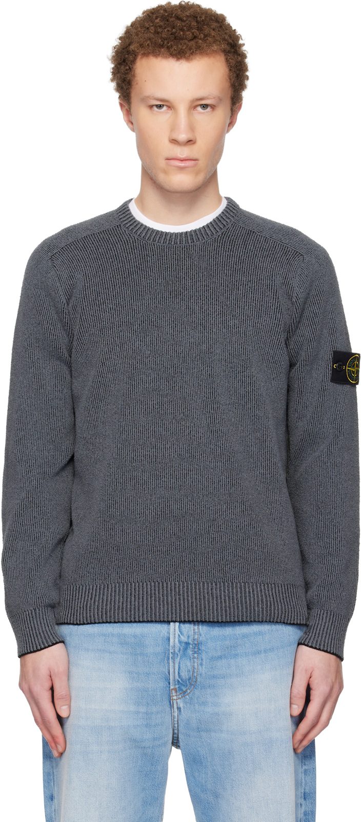 Gray 5100033 Plated Rib Cotton Boucle Sweater 261828M202031