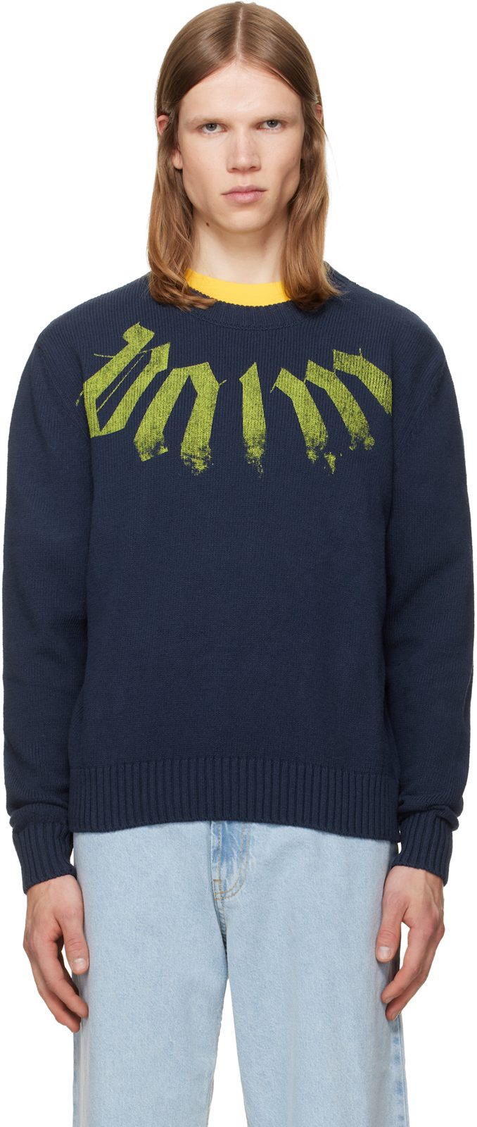 Navy Big Neck Logo Sweater 261695M201002