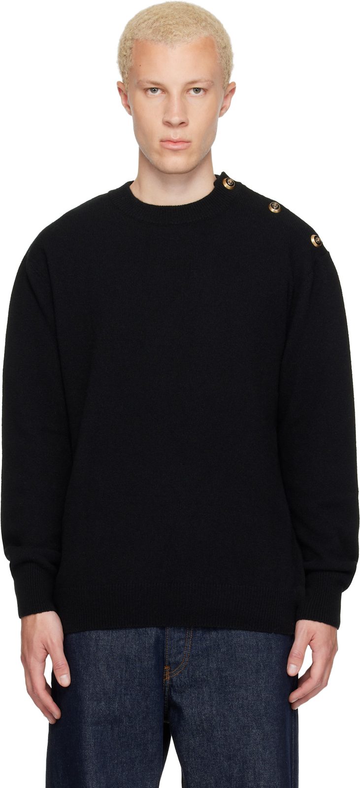 Black Buttoned Eco-Cashmere Knit Sweater 262251M201000