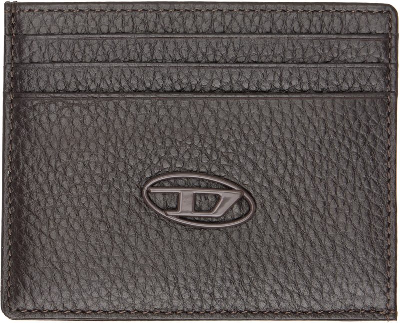Brown Grained Leather Card Holder 262001M163003