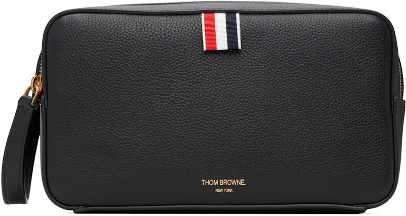 Black Soft Pebble Grain Leather Wash Pouch 262381M171000