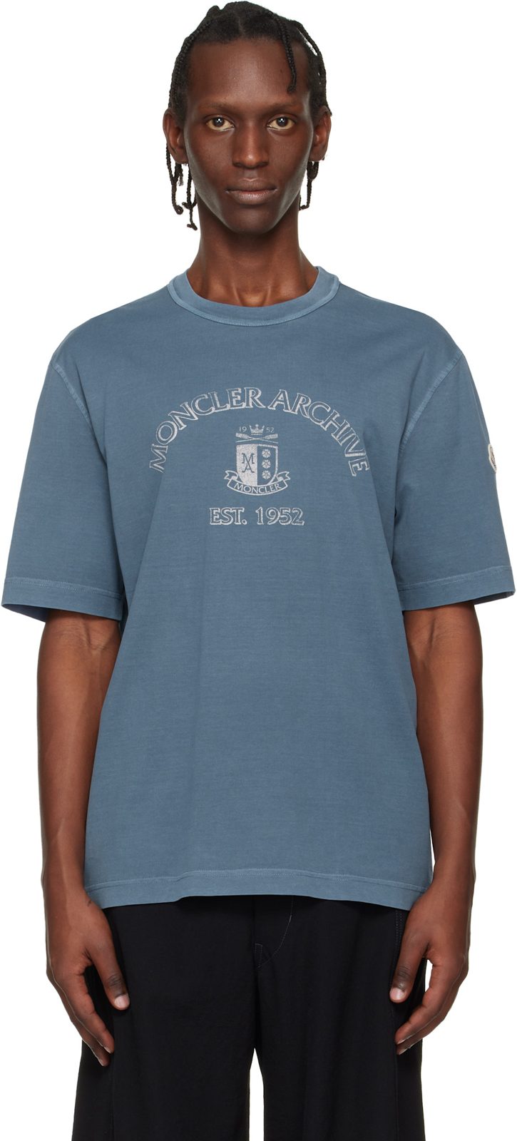 Blue Logo Print Cotton T-shirt 261111M213045