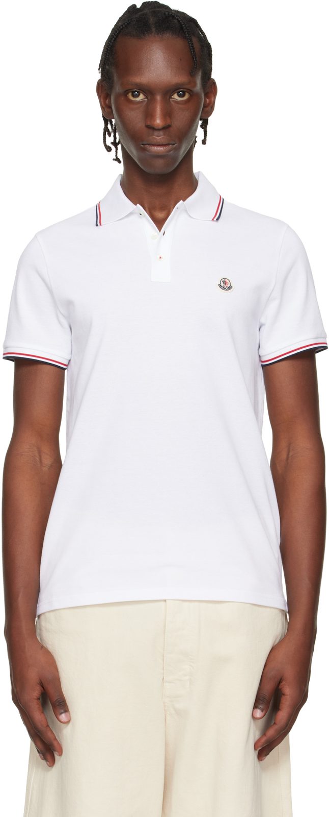 White Tricolor-Trimmed Cotton Piquet Polo 261111M212008