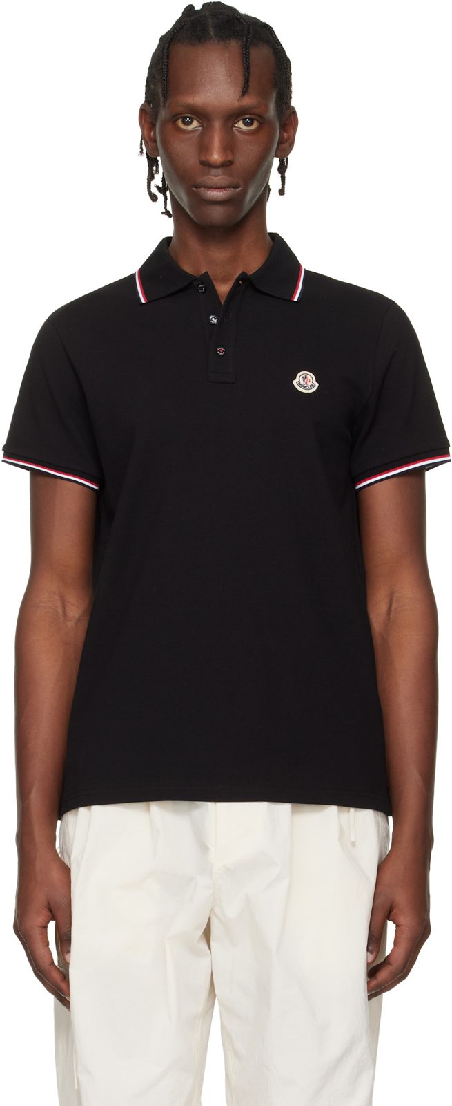 Black Tricolor-Trimmed Cotton Piquet Polo 261111M212004