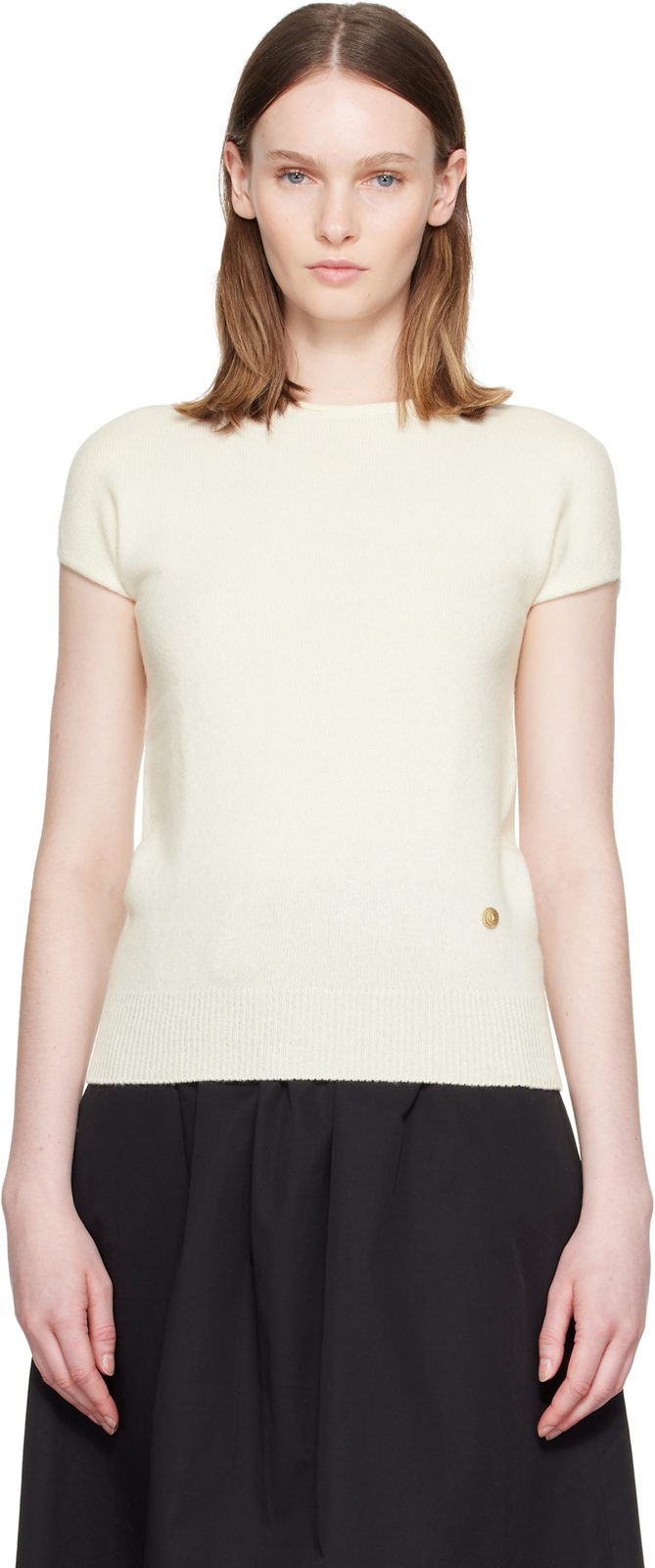 White Short Sleeve Cashmere Sweater 262251F096001